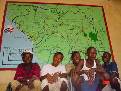 Students in front of world map