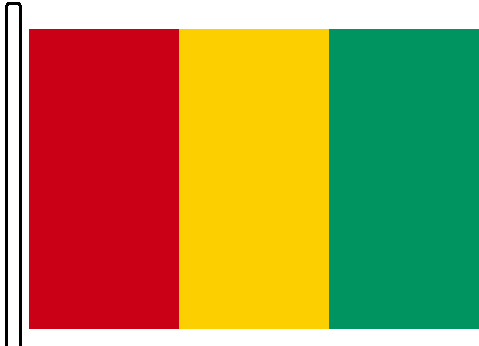 Guinea's flag: green for forests, yellow for gold, and red for blood.